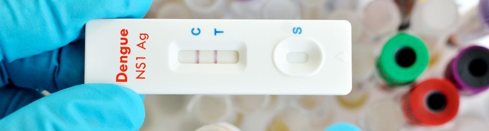 Mãos segurando teste para a dengue