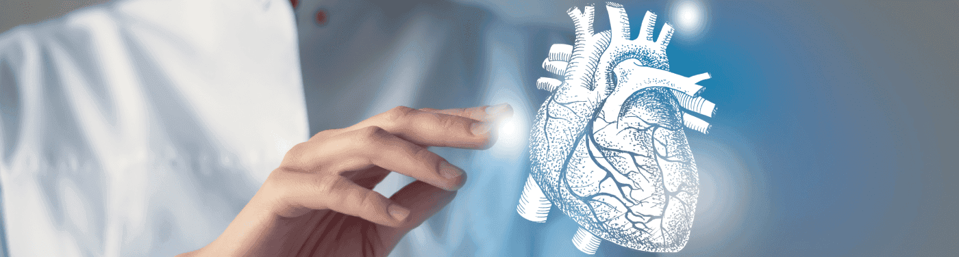 Imagem de mão e holograma de coração.